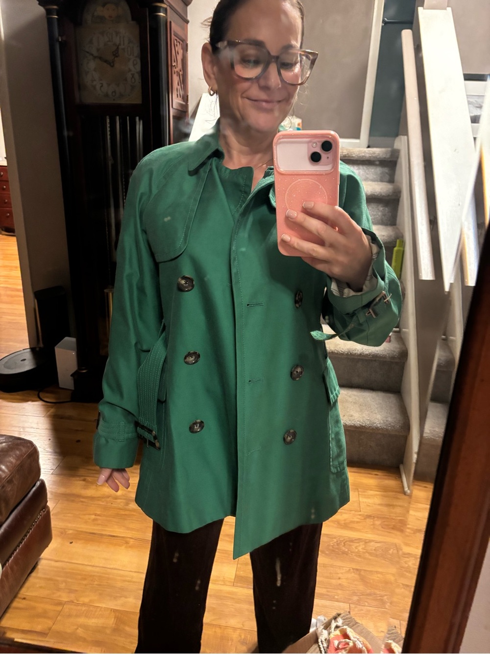 Banana Republic ~ Vintage 90’s NEW Double-Breasted Trench Coat Emerald Green sm